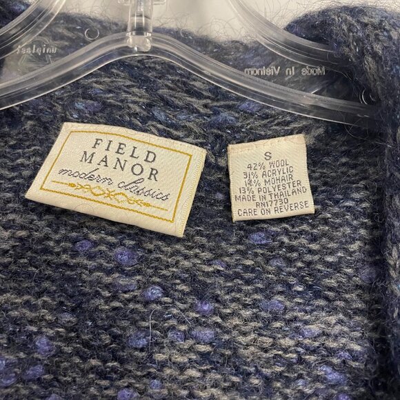 Field Manor Womens Wool Blend Knit Cardigan Open Front Blue/Gray Size Small - Picture 8 of 8